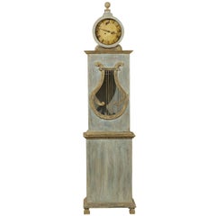 Swedish Clock with Lyre Shaped Motif, Nicely Aged Face and Round Finial