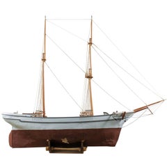 Vintage Swedish Ship Model on Stand with Two-Masts, Wooden Ketch 'or Brigantine' Layout