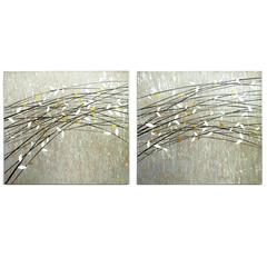 Set of Two Contemporary Paintings "Winter Leaves" by Puchong T 9