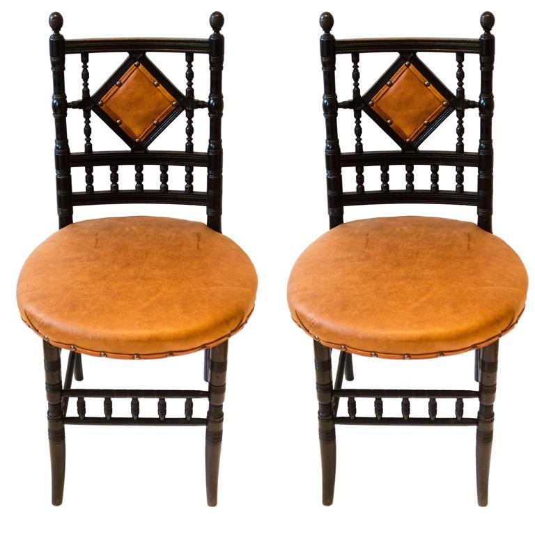 Pair of Arts and Crafts Ebonized Side Chairs by Collinson and Lock For