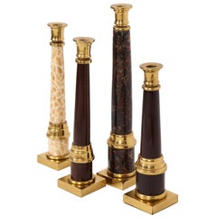 Enrique Garcel Tessellated Bone Shell Lacquer Brown Brass Candleholders