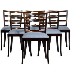 Vintage Set of Six Erik Chambert Side-Chairs, Swedish Deco, Ebonized and Birch