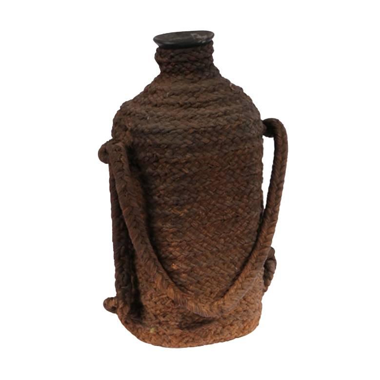 16th-17th Century European Rope Wrapped Green Glass Bottle