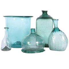 Collection of Five Large European 16th-17th Century Green Glass Vessels