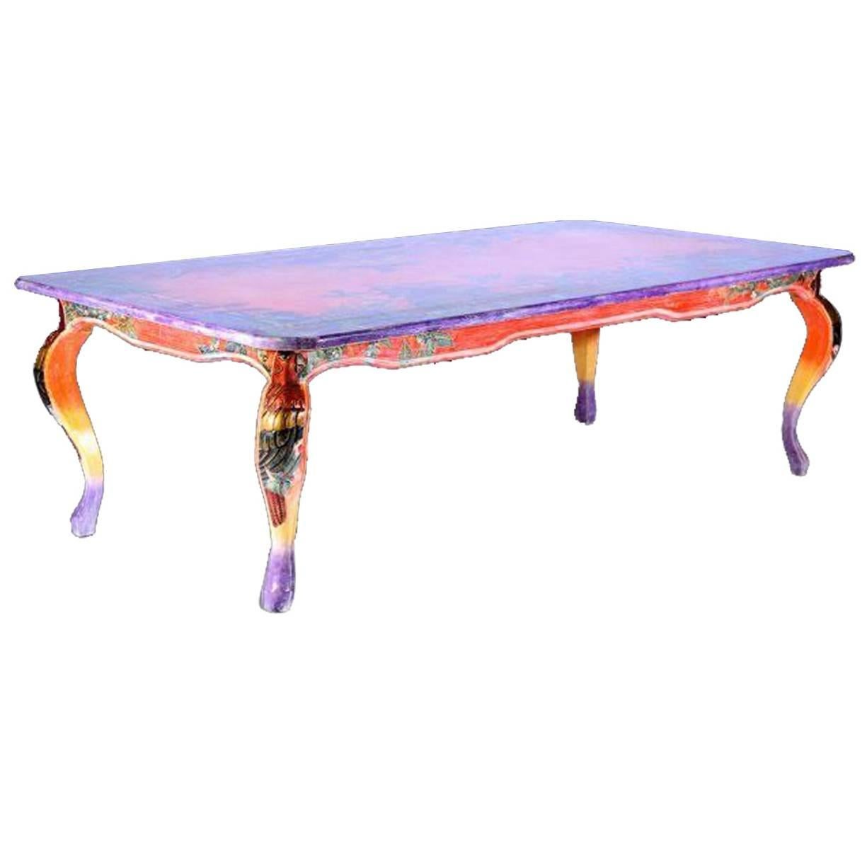 Hand-Carved and Hand-Painted Parrot Jungle Dining Table