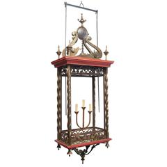 Monumental 20th Century Brass and Wood Lantern 9
