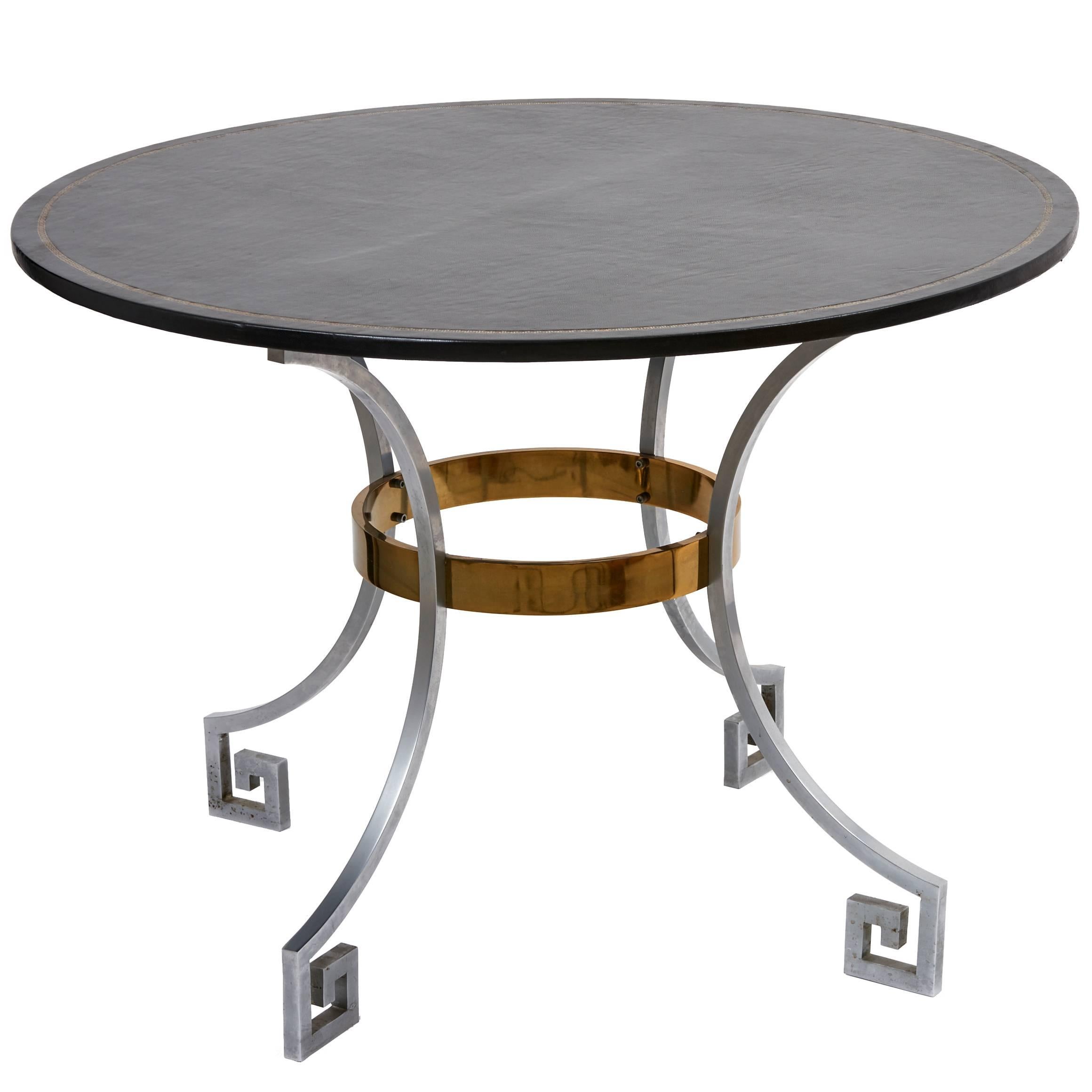 English 20th Century Neoclassical Leather and Steel Card Table