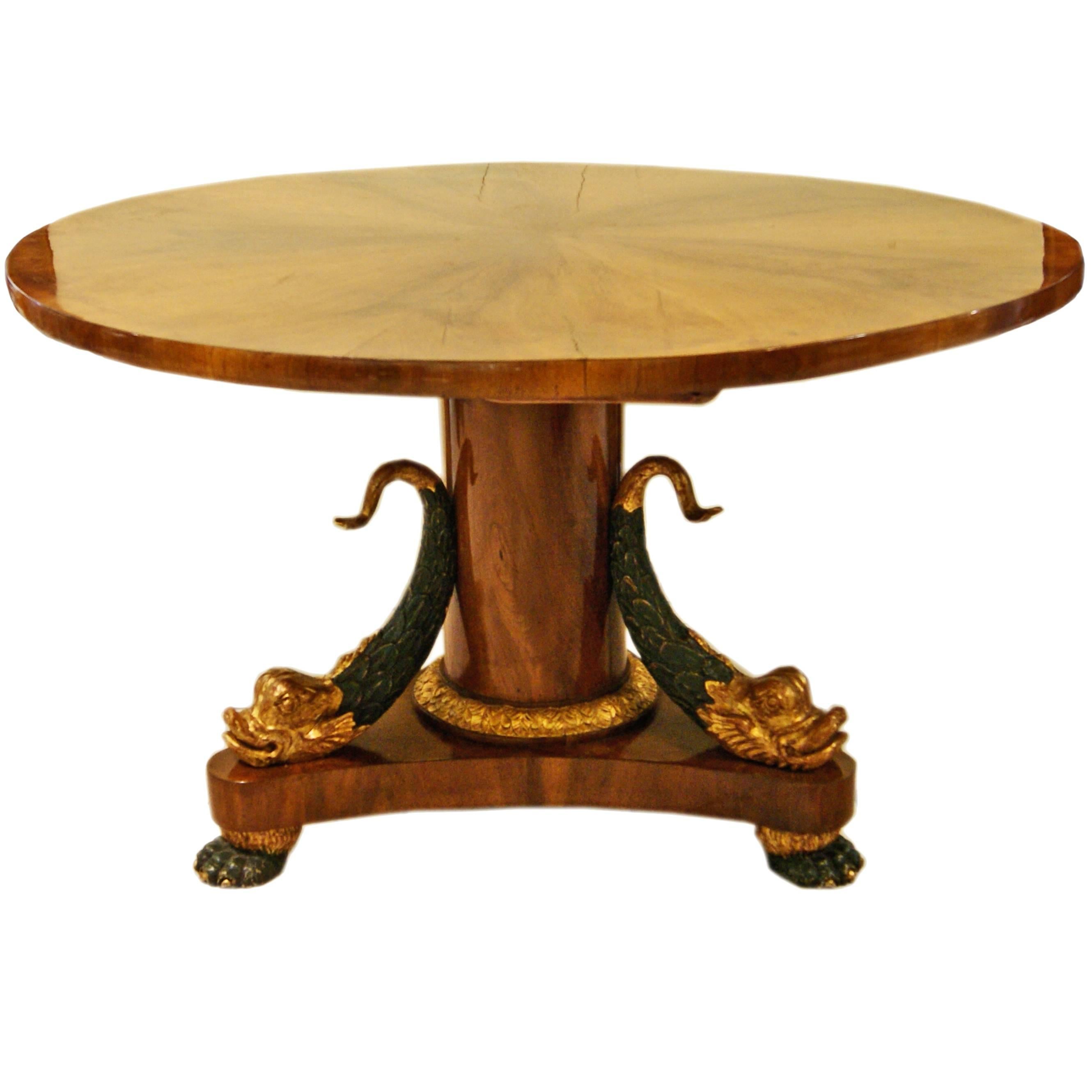 Empire Biedermeier Table for Parlor with Dolphins Vienna Nut Wood Veneer c.1815