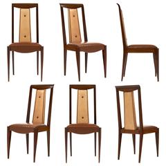 French 1940s Set of Six Solid Walnut Dining Chairs