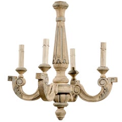 French Four-Light Vintage Painted Wood Chandelier