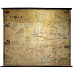 Framed Mid-19th Century Wall Map of Long Island, the Hamptons