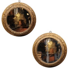 Pair of Mid 19th Century English Round Carved Giltwood Mirrors 