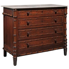 19th century English incised Marble Top Chest of Drawers with Faux Bamboo Trim