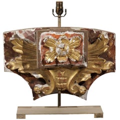 Italian Early 20th Century Gilded and Painted Fragment Mounted into Table Lamp
