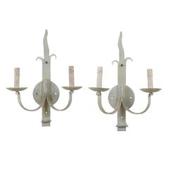 Pair of French Vintage Two-Light Painted Metal Sconces
