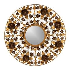 Mid-Century Modern Gilt Floral Convex Mirror