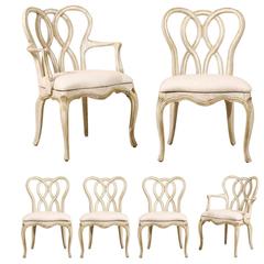 Set of Six Vintage Venetian Style Dining Room Chairs with Weaving Ribbon Back 11