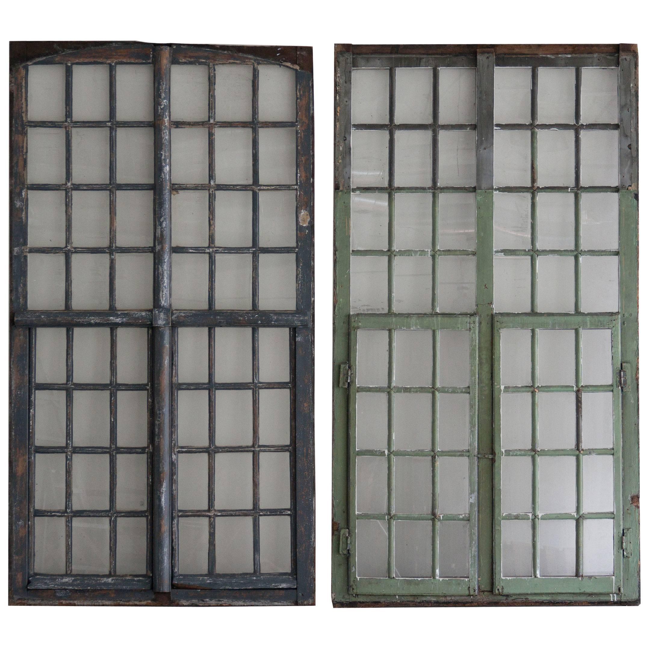 1850s French Painted Wood and Glass Window