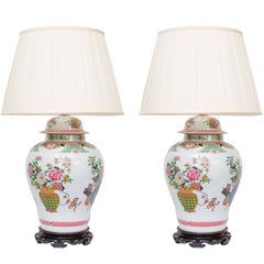 Pair of Chinese Urn Lamps on Scalloped Bases