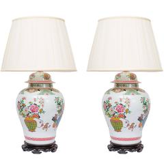 Pair of Chinese Urn Lamps on Rosewood Bases 8