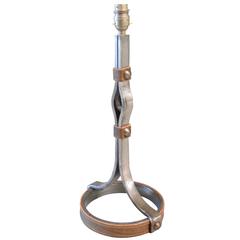 Jacques Adnet Iron and Leather Table Lamp
