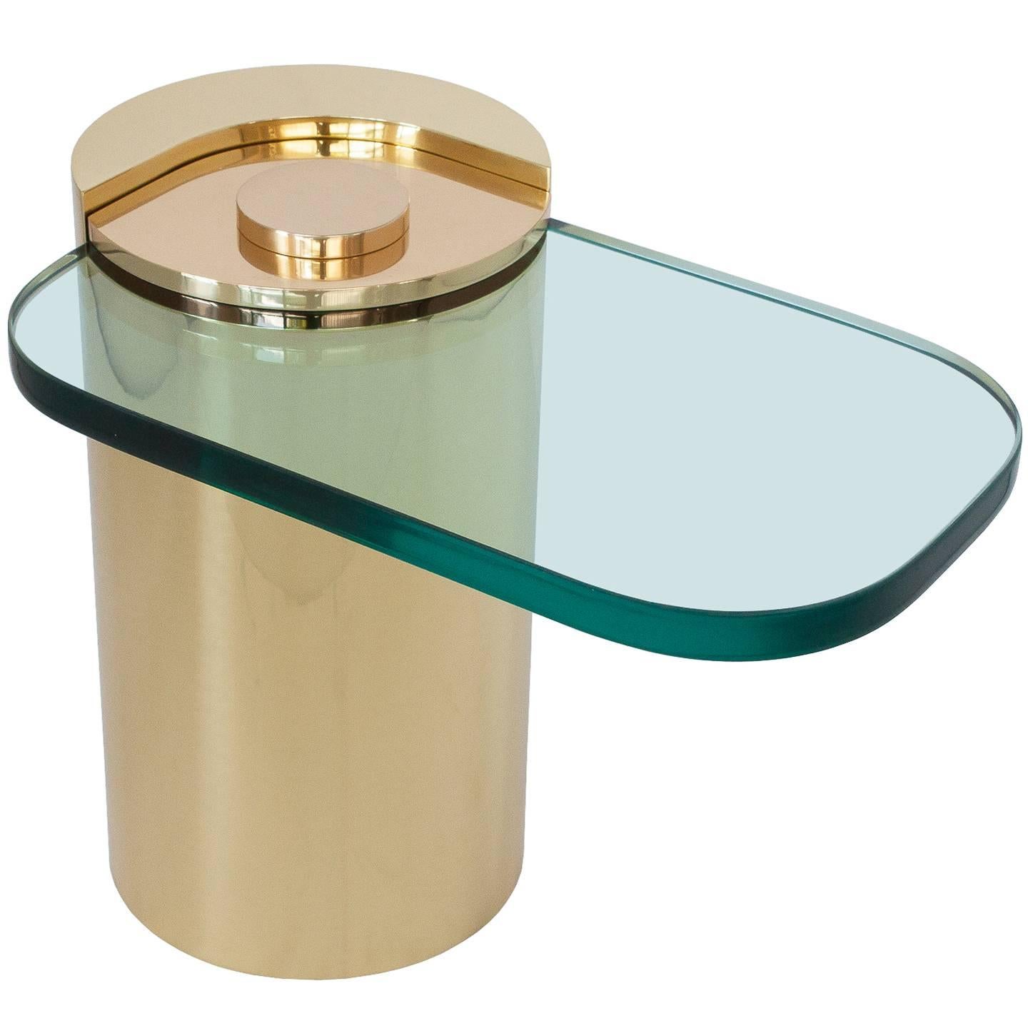 Karl Springer Brass Cylinder Cantilevered Side Table