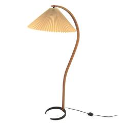 Vintage Bent Teak Caprani Floor Lamp with Original Shade