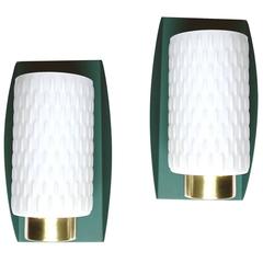 Pair Mid-Century Kaiser Glass & Brass Sconces, 1960s Modernist Wall Lights 12