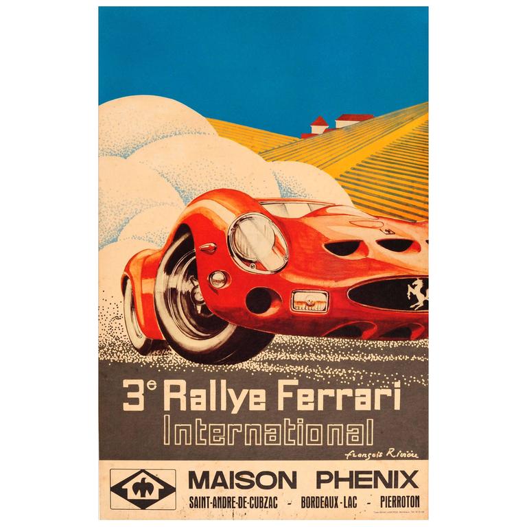 Original Vintage Car Racing Event Poster for the 3rd International Ferrari Rally For Sale