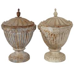 Pair of Neoclassical Cast-Iron Fluted Urns