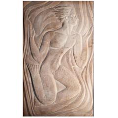 "Merman," Very Fine Art Deco Bas Relief Sculpture in Sandstone