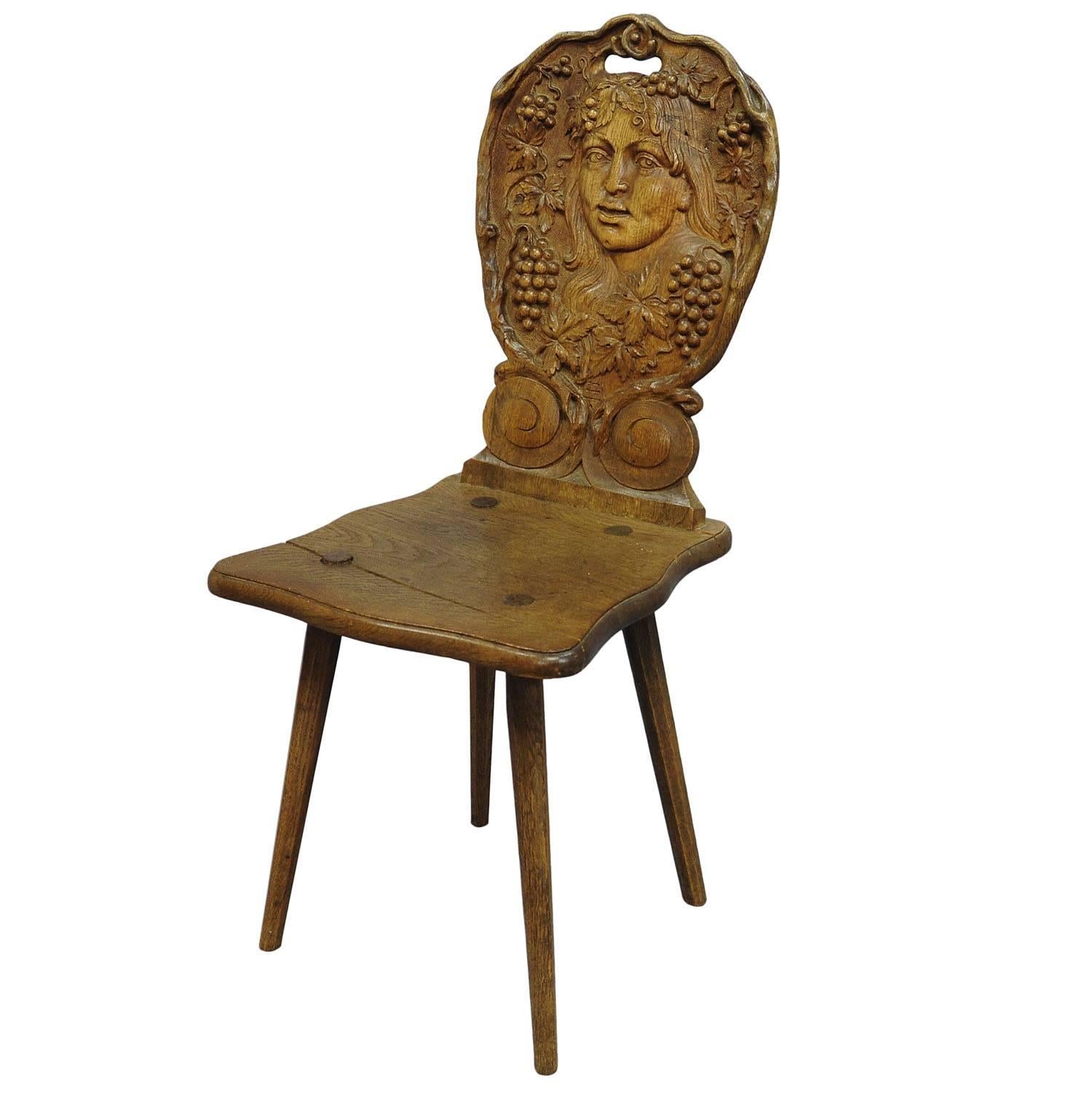 Carved Wedding Board Chair with Wine Queen, circa 1900