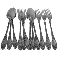 Antique Rare French Sterling Silver Dessert/Entremet Flatware Set of 12 Pieces, Mascaron