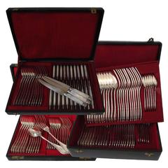 Puiforcat/Debain French Sterling Silver Flatware Set 126 Pc, Chests, Art Nouveau