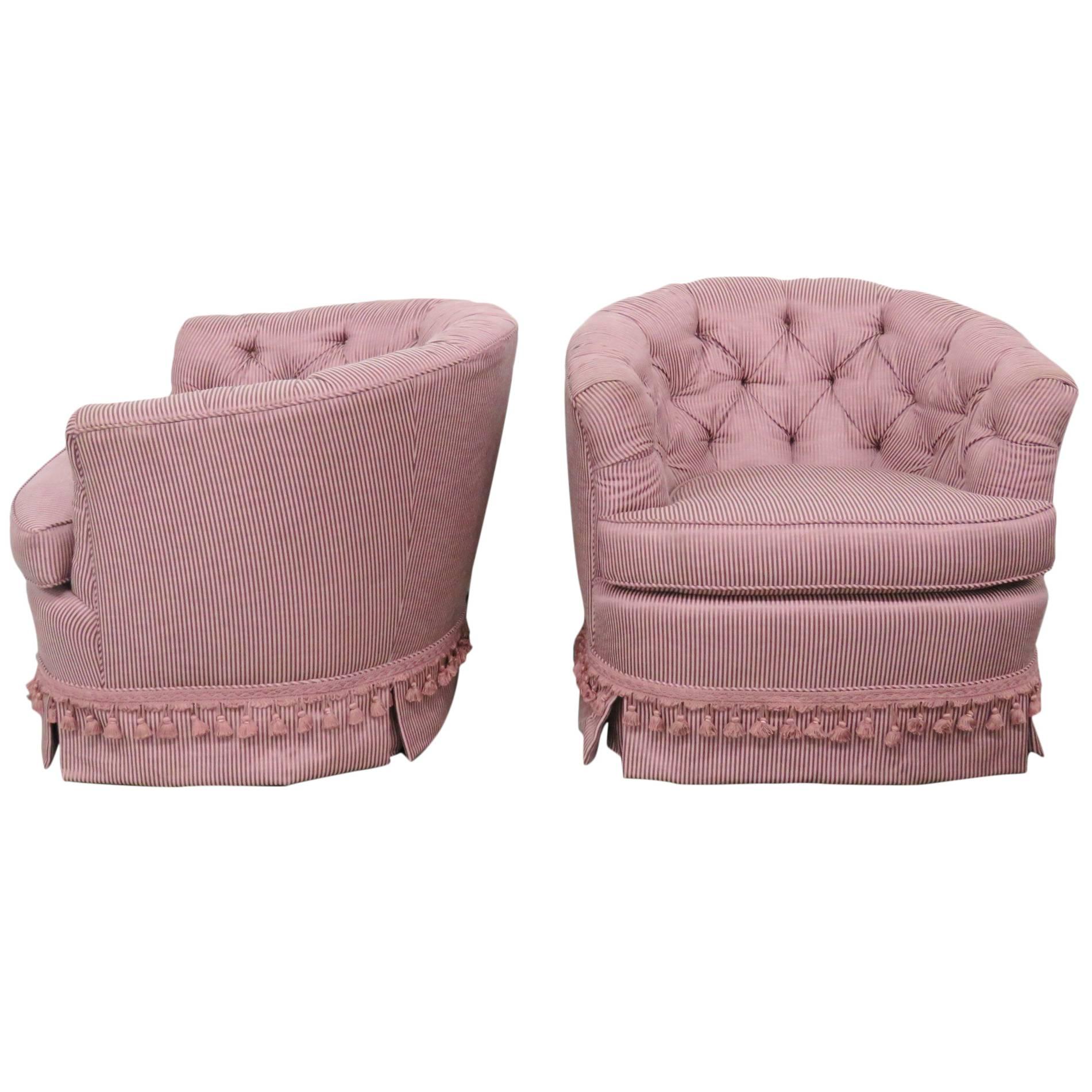 Pair of Purple Tufted Swivel Club Chairs