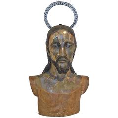Early 19th Century Spanish Colonial Polychrome Bust of Christ with Crown
