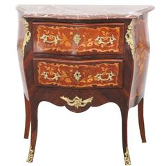 Louis XVI Style Inlaid Marble-Top Bombe Commode