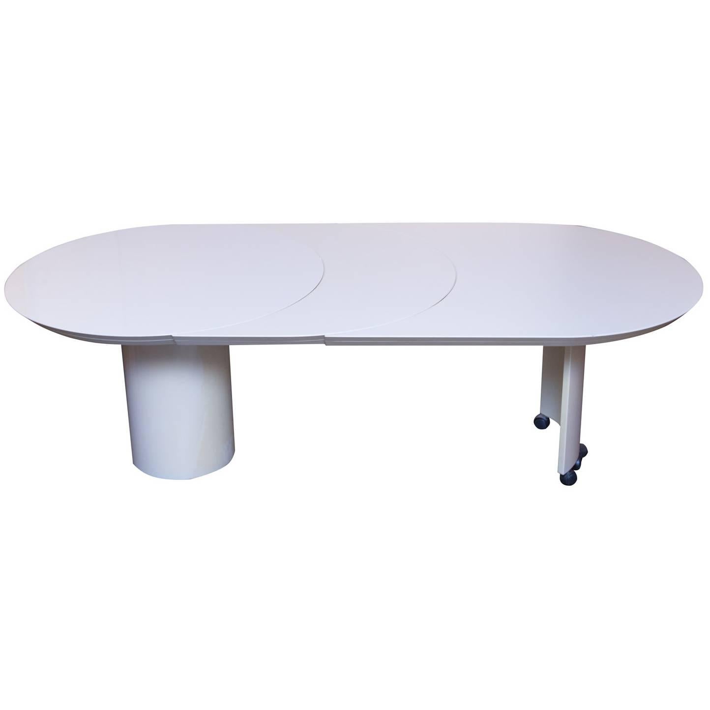 Roger Rougier White Lacquered Extension Dining Table