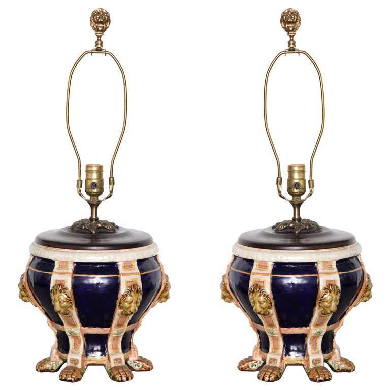 Pair of Mintons Porcelain Urns Now Mounted as Lamps For Sale