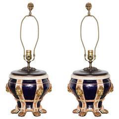 Pair of Mintons Porcelain Urns Now Mounted as Lamps