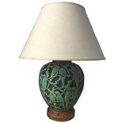 Green Parakeet Bird Motif Glass Table Lamp