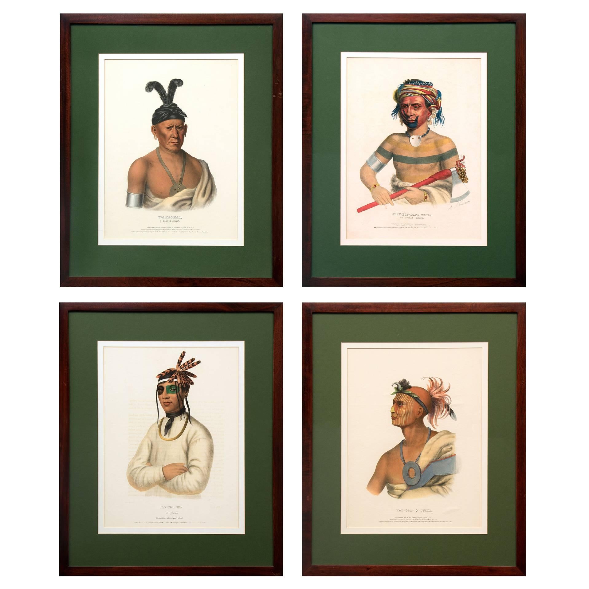 Four Original McKenney & Hall Hand-Colored Lithographs, circa 1837-1844