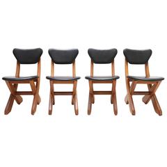 Scandinavian Set of Pine and Leather Chairs 1