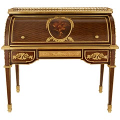 Antique Ormolu-Mounted Marquetry Roll-Top Desk Attributed to P. Bernard