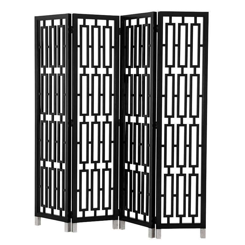 Black Lacquered Folding Screen Mahogany Wood For Sale