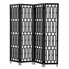 Black Lacquered Folding Screen Mahogany Wood 2