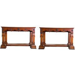 Rare Pair of Fruitwood and Marble Console Tables 11