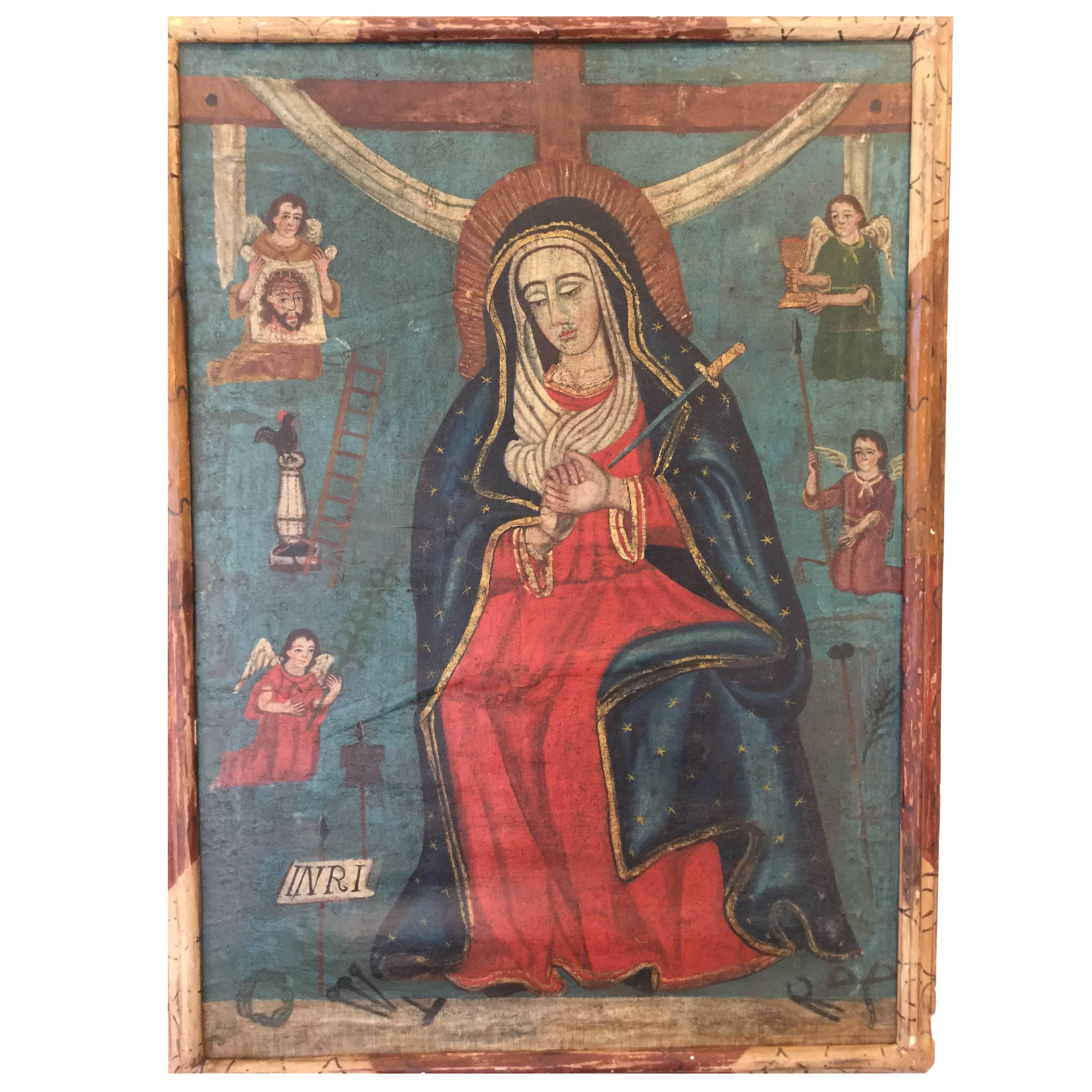 19th Century Mexican Folk Art Madonna Retablo/Painting