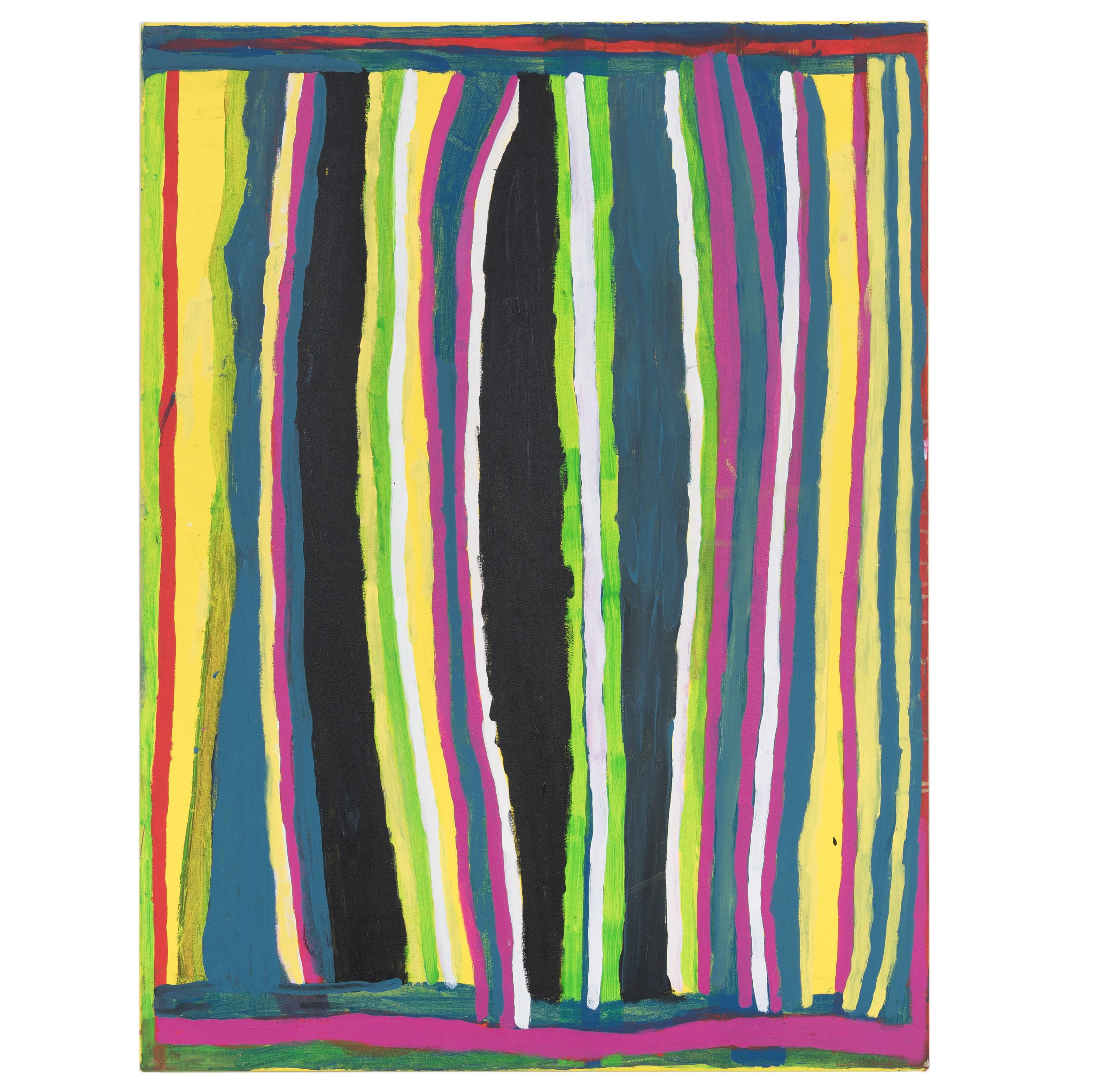 Bright Striped Painting by Australian Aboriginal Artist Dolly Snell For Sale