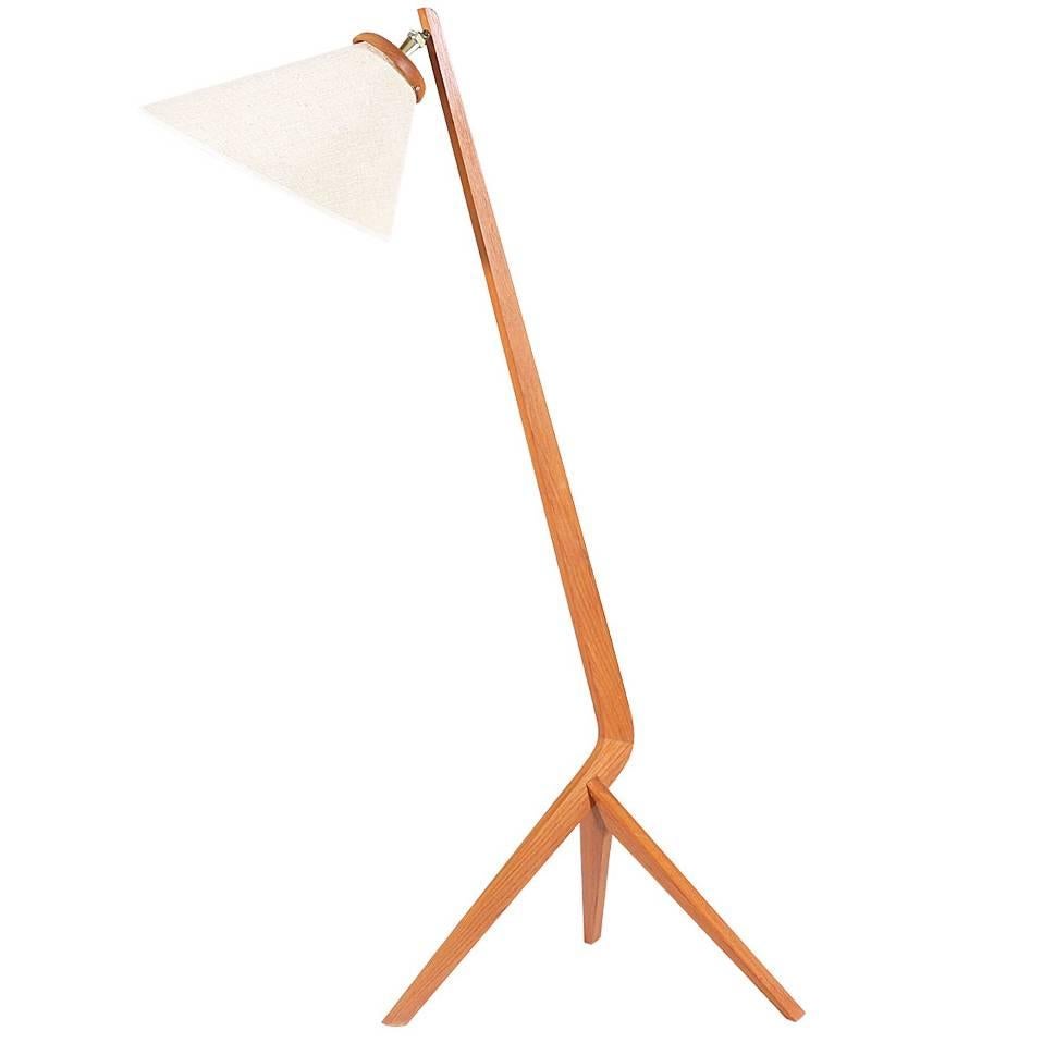 Striking Sculpted Teak TriLeg Floor Lamp at 1stDibs